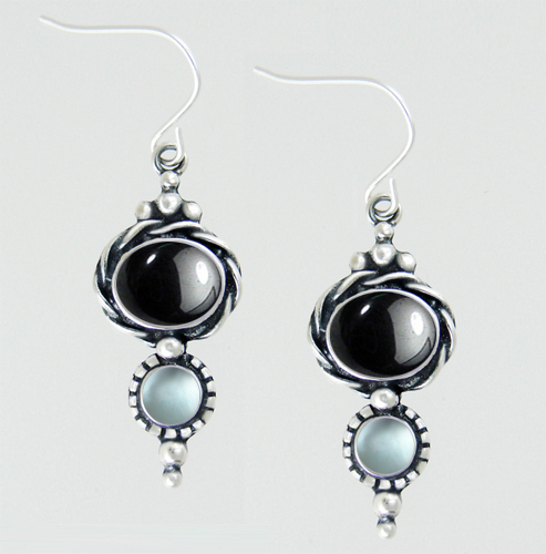 Sterling Silver Drop Dangle Earrings With Hematite And Topaz